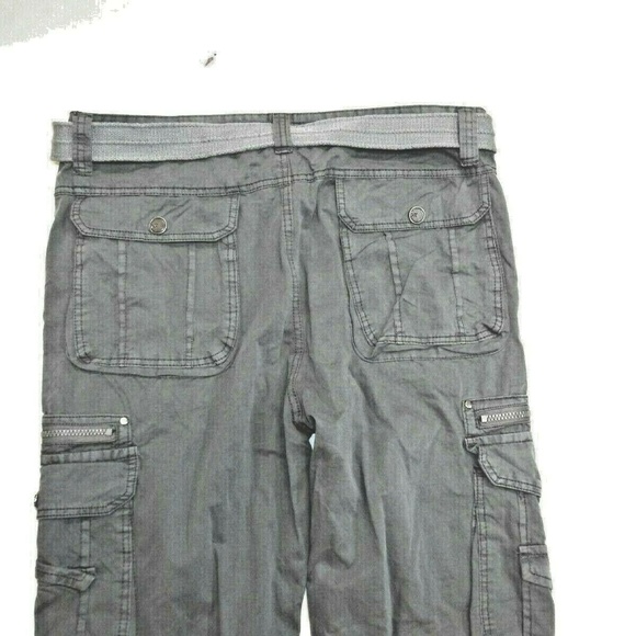Men's Belted Cargo Pants w/Zipper Pockets Grey - Picture 7 of 7